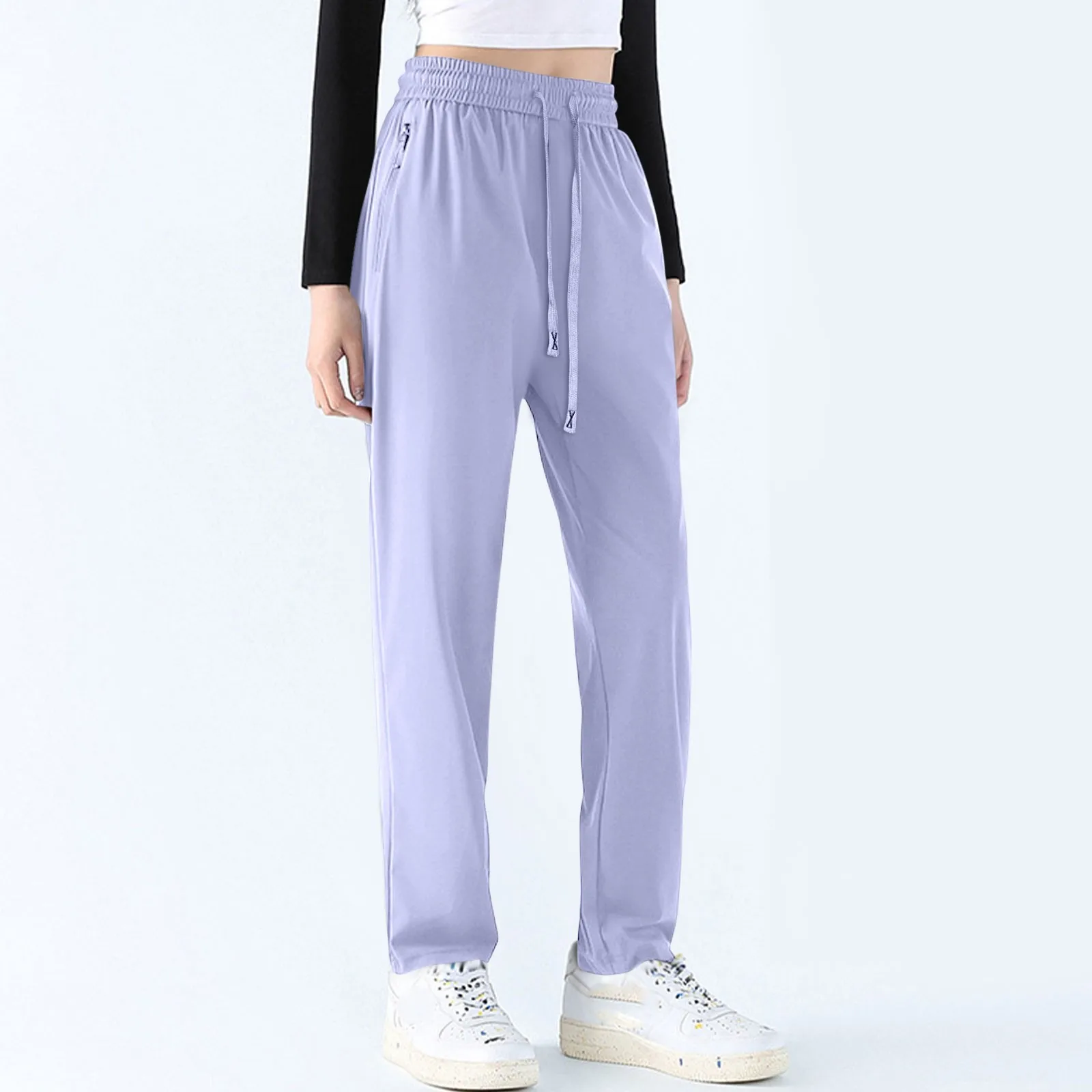 

Summer Women's Pants New Fashion Thin Straight High-waisted Straight Trousers With Pockets Women Casual Pants