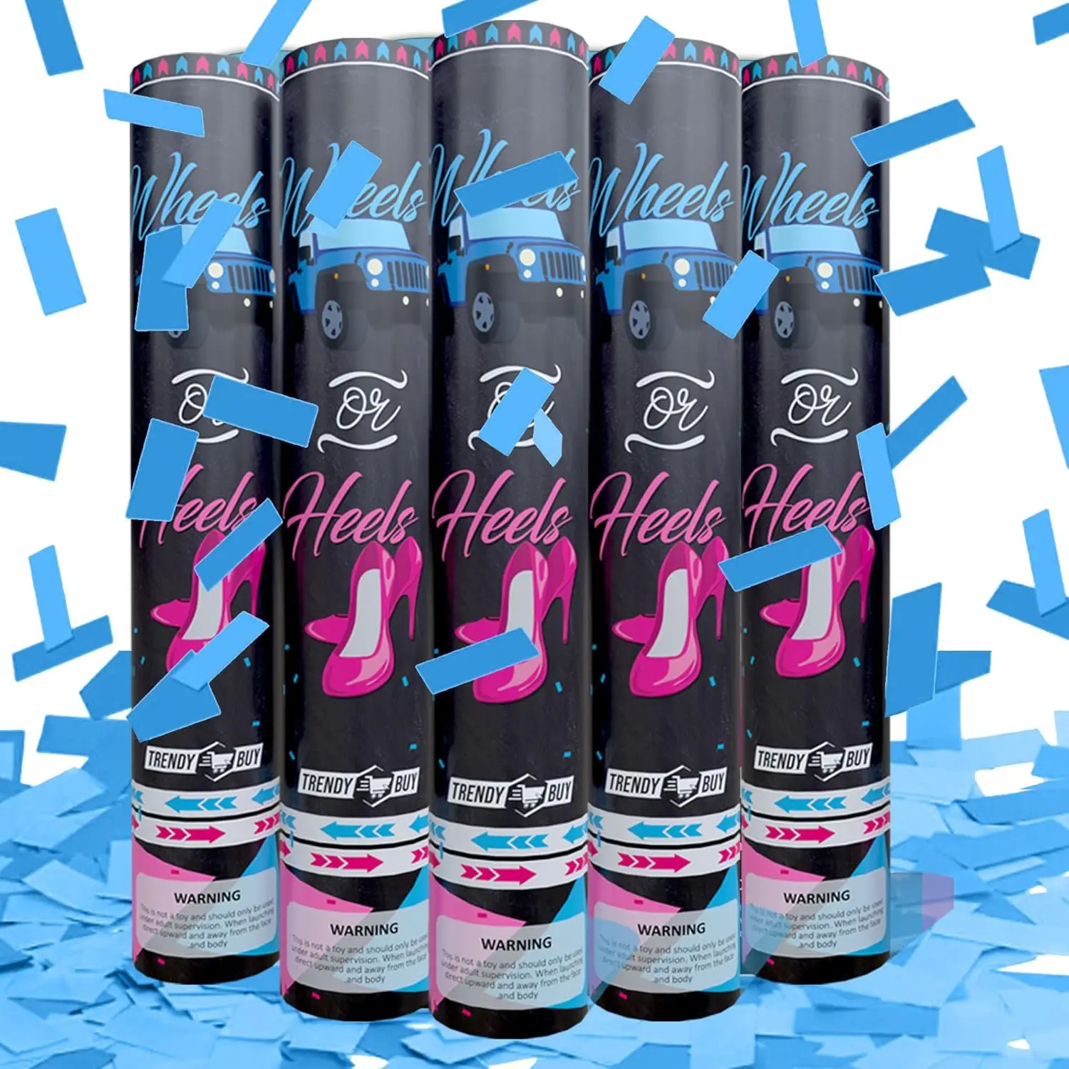 

5pc Biodegradable Blue Confetti Cannon for Gender Reveal Party, Eco-Friendly Baby Shower Poppers