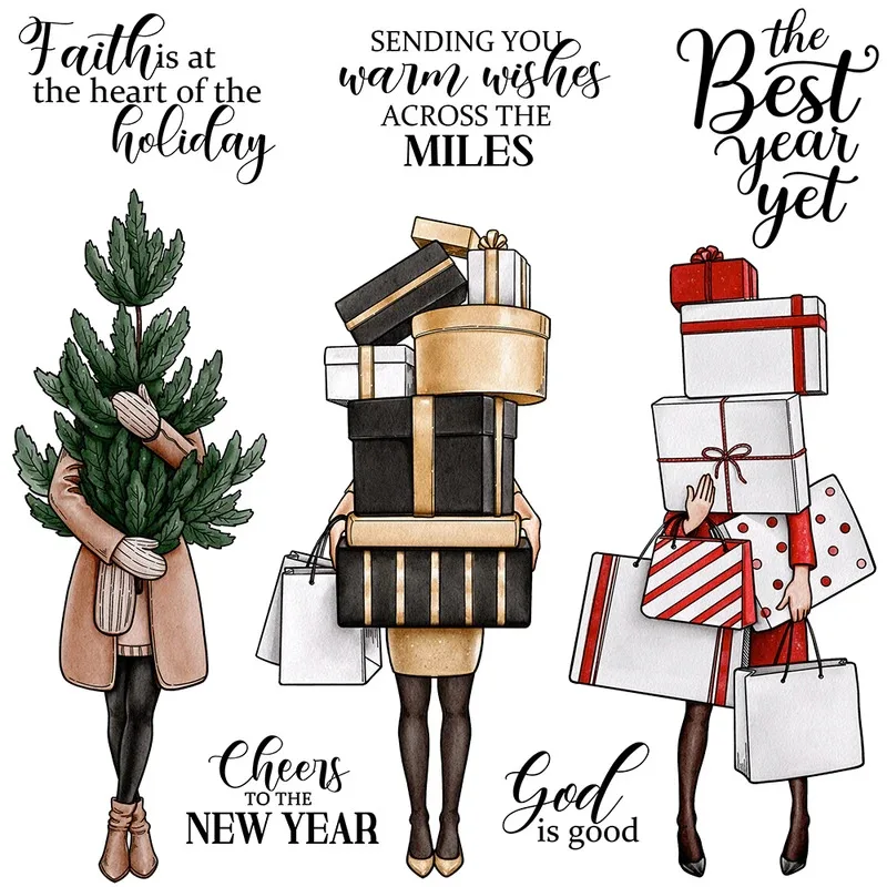 

Women's Great Holiday Season With Gifts Clear Stamps DIY Scrapbooking Supplies Silicone Stamp For Cards Albums Decor