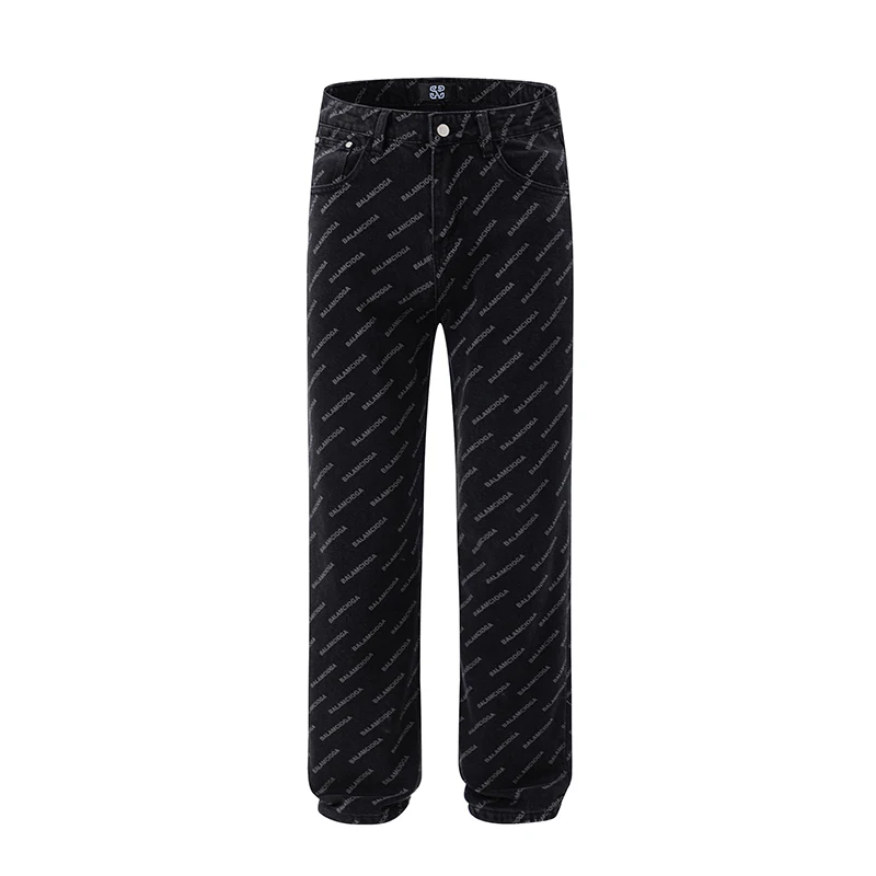 Hip hop fashion letter print men's jeans 2024 couple new loose straight fashion personality youth Korean pants men clothing