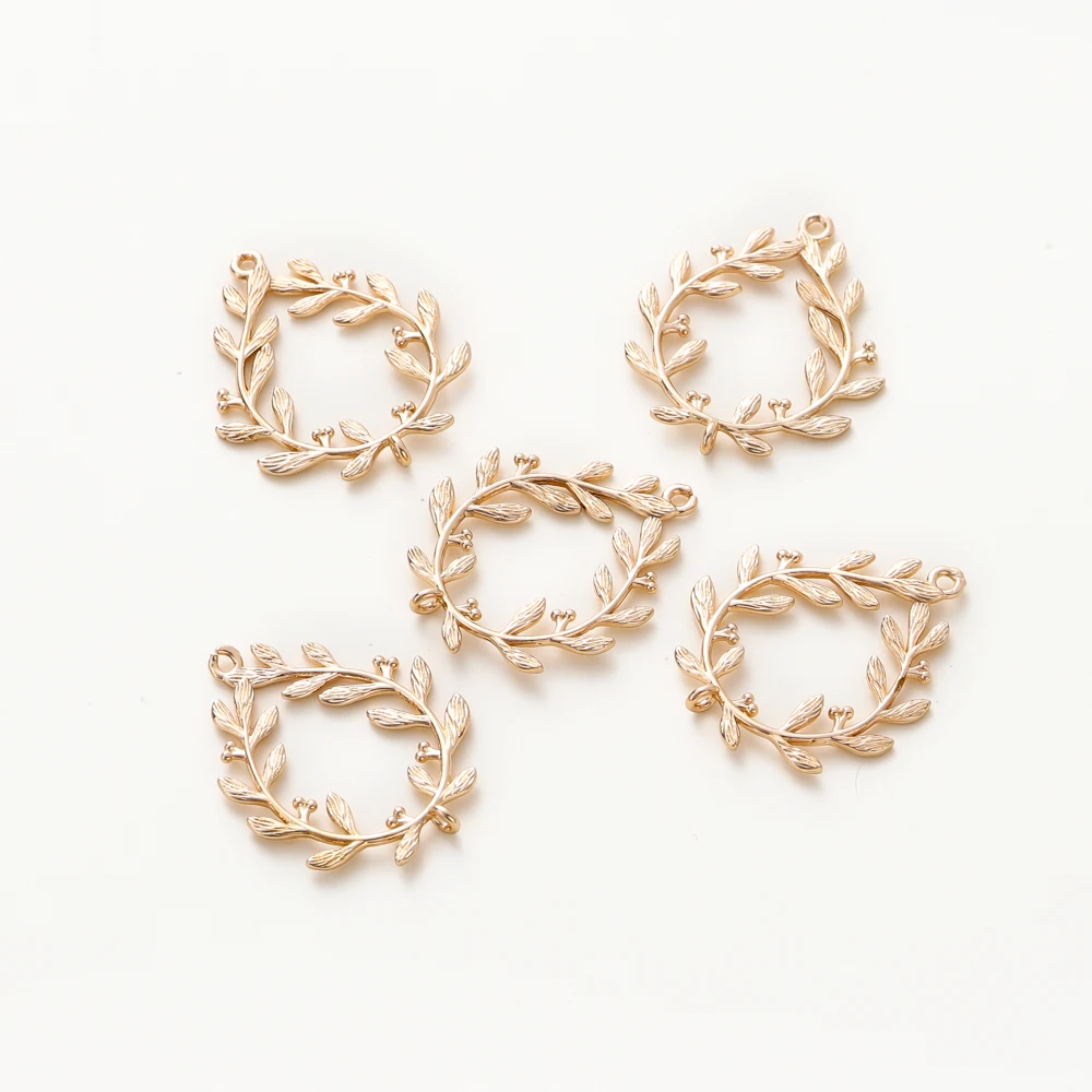 6pcs/lot 24x28MM 18K Gold Color Plated Brass Hollow Flower Vine Charms Leaf Pendants High Quality For DIY Jewelry Making