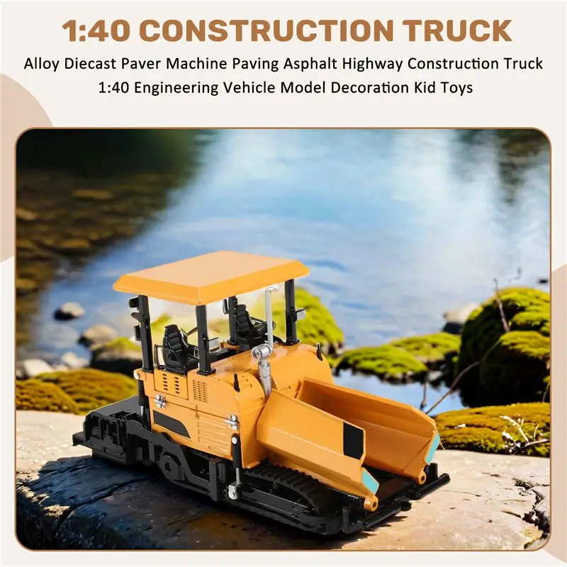 Excellent-Alloy Diecast Paver Machine Paving Asphalt Highway Construction Truck 1:40 Engineering Vehicle Model Decoration Kid To