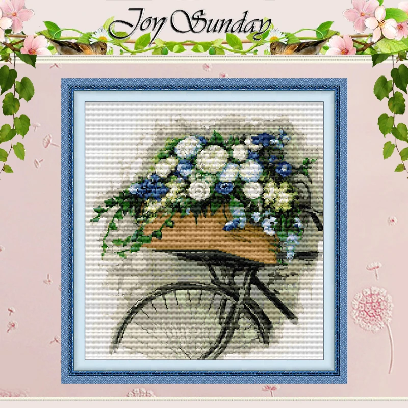 

A Bicycle Filled With Flowers Patterns Counted Cross Stitch Set 11CT 14CT 16CT HD Stamped Cross-stitch Kit Embroidery Needlework