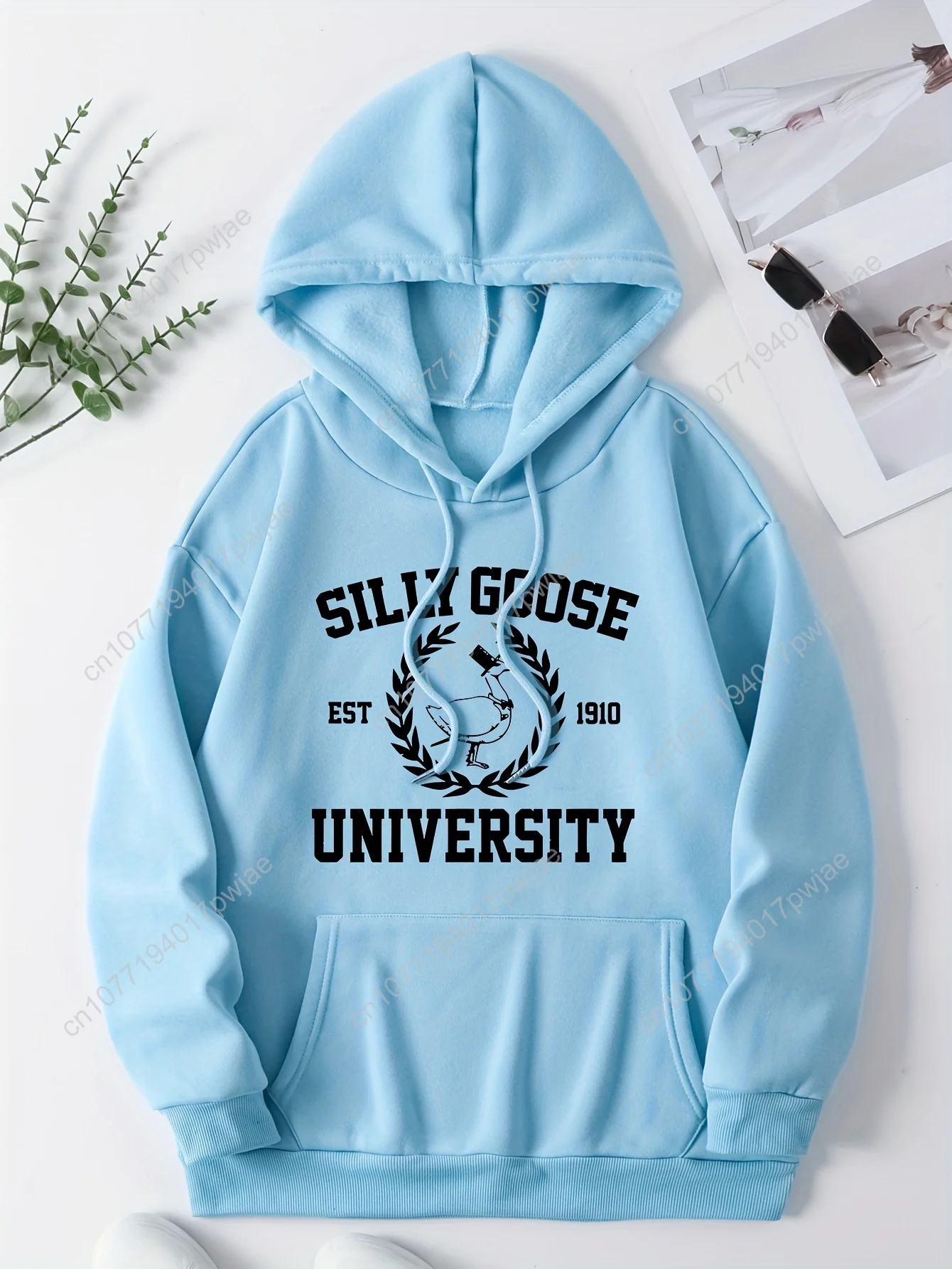 Hoodie Kasual Wanita dengan Kantong Kanguru, Cetakan Huruf, 100% Poliester Kain Rajut 220g/m², Sweatshirt Berkerudung Musim Gugur/Musim Dingin