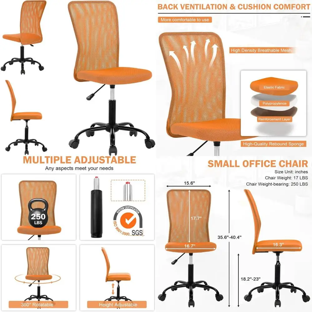 

Ergonomic Mesh Swivel Chair with Wheels, Adjustable Height, Armless Comfortable Mid-Back Desk Chair for Home Office, Compact Spa