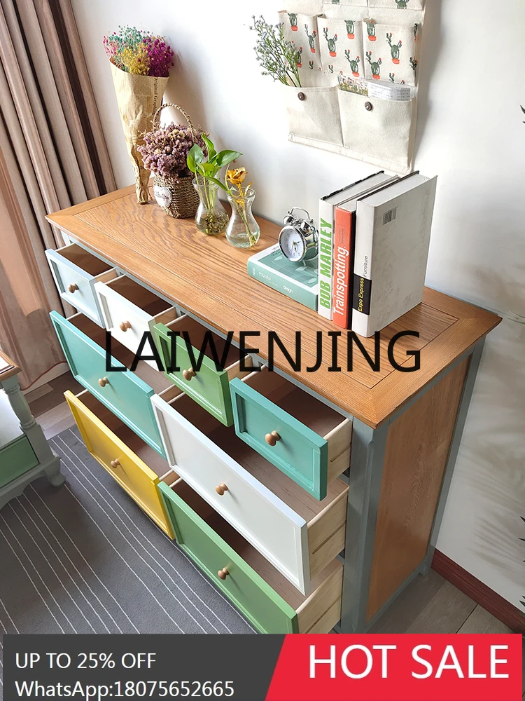 RWJ American Country Contrast Color Chest of Drawers Solid Wood Bedroom Storage Complete Furniture