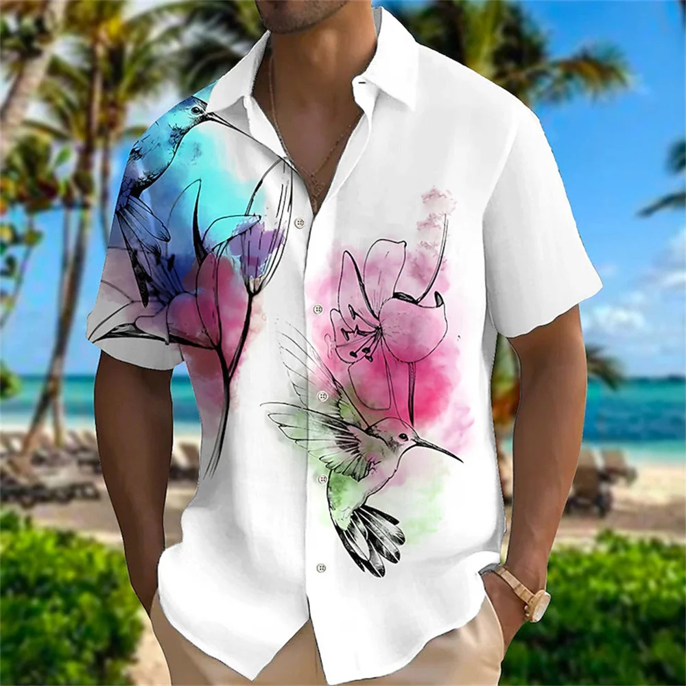 Camisa hawaiana de manga corta con cuello tipo Polo para hombre y mujer, camisa informal con estampado 3D de aves y animales, en la playa ideal para viajes, novedad de verano 2024