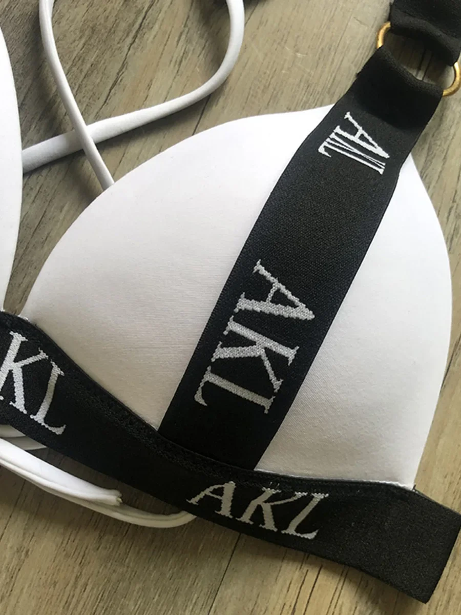 여성용 섹시한 레터 프린트 푸시업 비키니 수영복, 투피스 비키니 세트, 브라 컵, 목욕 세트, 수영 비치웨어, 2024