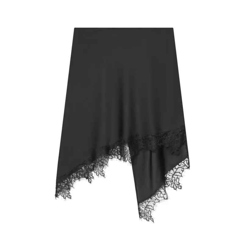 봄 여름 여성 패치워크 스커트 캐주얼 미드 웨이스트 여성용 사이드 지퍼 비대칭 레이스 여성 스커트 오피스 레이디 여성 시크 스커트