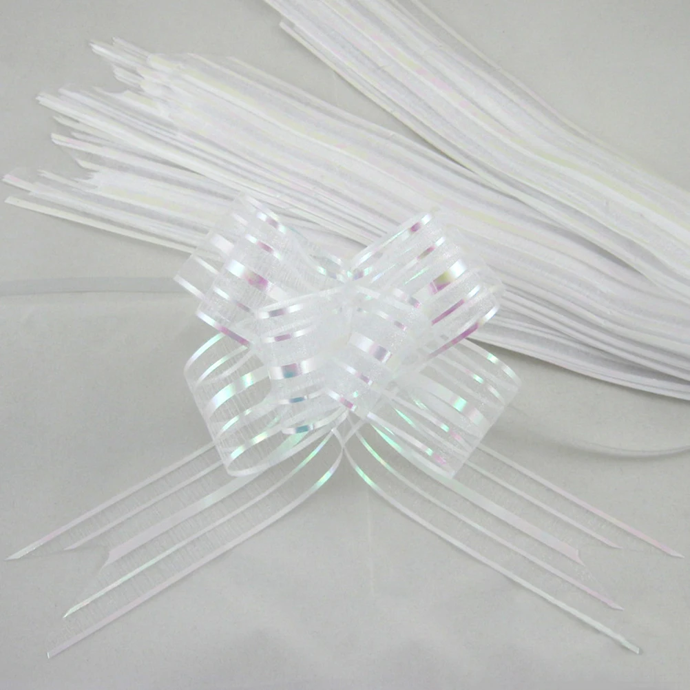 

10 PCS Decoration Wedding Pull Flower Bow Christmas Hand-painted Large Gauze White