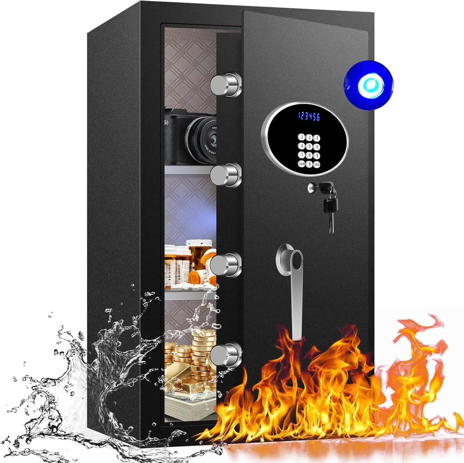 

Сверхмощный домашний сейф 5,8 куб. футов с безопасной цифровой клавиатурой, замком для ключей, ЖК-экраном, съемной полкой и сенсорной подсветкой для надежного использования