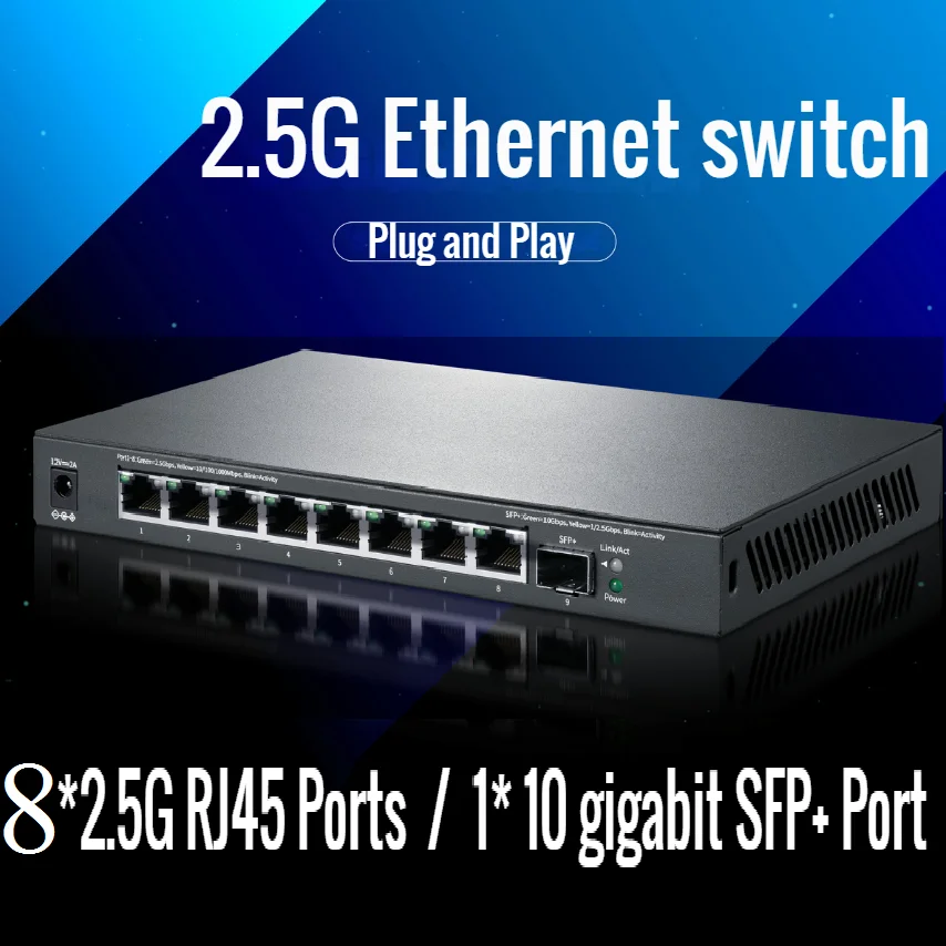 8* 2500Mbps RJ45 Ports, 1/2.5/10Gbps SFP+ Port, Desktop Ethernet Switch 2.5 Gigabit Ethernet Network Switch, Replace TL-SH1008