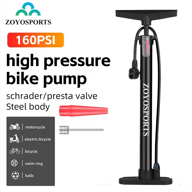 

High Pressure Bicycle Air Pump 160PSI With Barometer Bicycle Foot Pump Mini Lightweight Bike Inflation Pump Bicycle Tyre