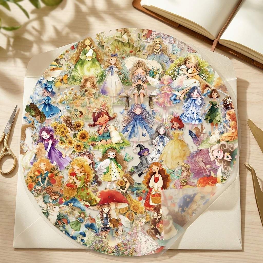 Transparent Fairy Tale Princess Sticker Pack 50Pcs PET Material For Journal Decoration Waterproof Durable
