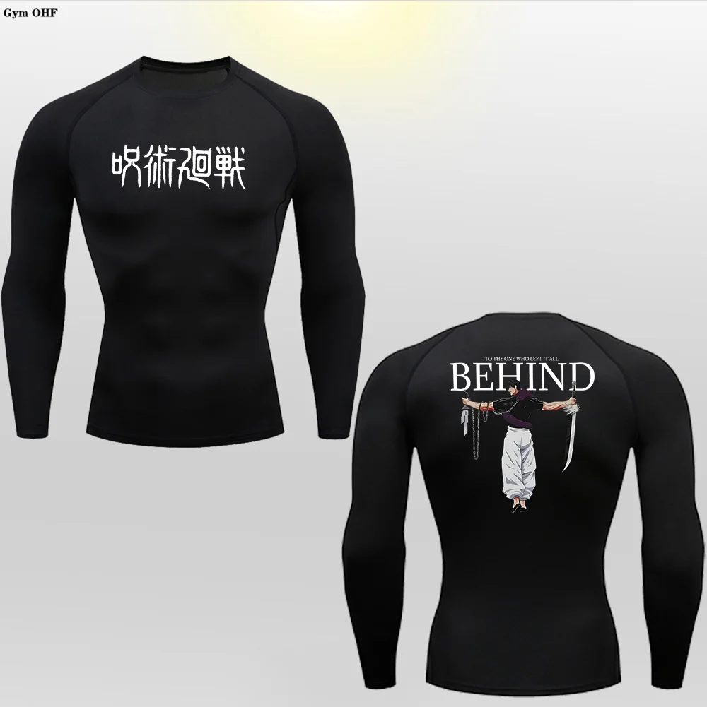 Koszule kompresyjne męskie Anime Jujutsu sportowe szybkoschnąca druga skóra legginsy gimnastyczne trening do biegania Rashgard T Shirt topy Fitness