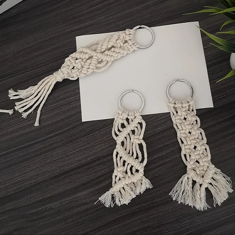 6 piezas Mini llaveros de macramé Boho macramé bolso encantos con borlas lindos accesorios hechos a mano para llavero de coche