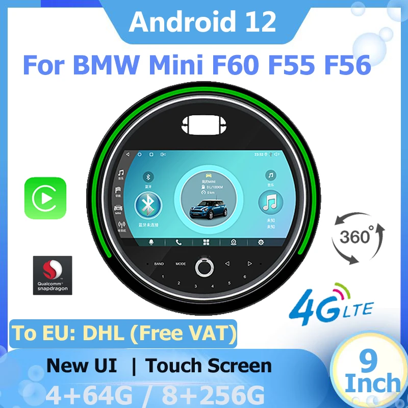 256G Android 12 Multimedia Video Player Carplay GPS Navigation For BMW Mini F55 F56 F60 EVO NBT 2014-2024 Blue-tooth 4G WIFI 