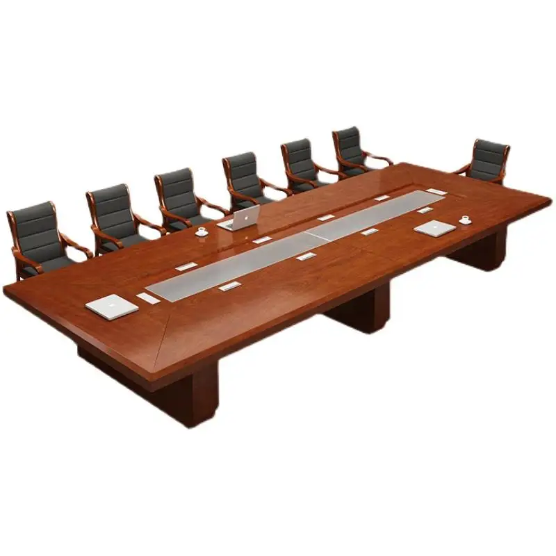 Solid wood leather conference table Large conference room table and chair combination conference table