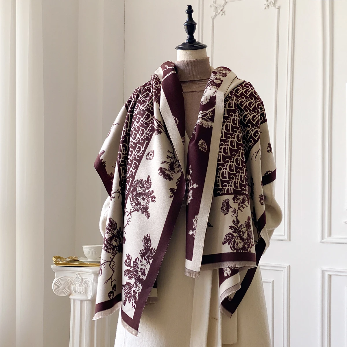 

Новый двухсторонний женский шарф с цветочным принтом, имитация кашемира, мягкая теплая шаль из пашмины, осенне-зимнее холодостойкое ветрозащитное одеяло