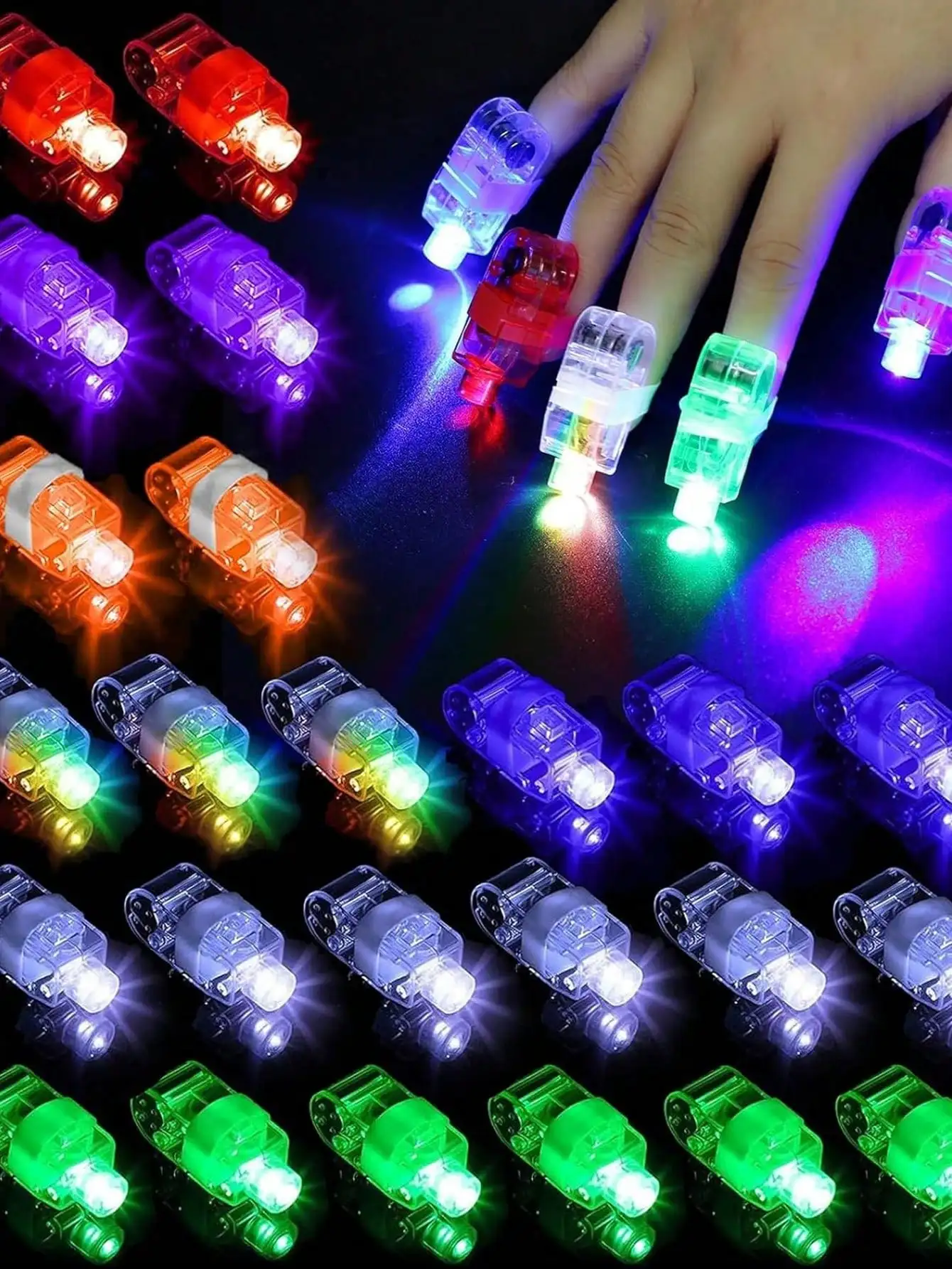 20pcs Mini LED Finger Lights, Battery Powered Glow Rings for Parties, Raves, Festivals, Christmas & New Year Gifts