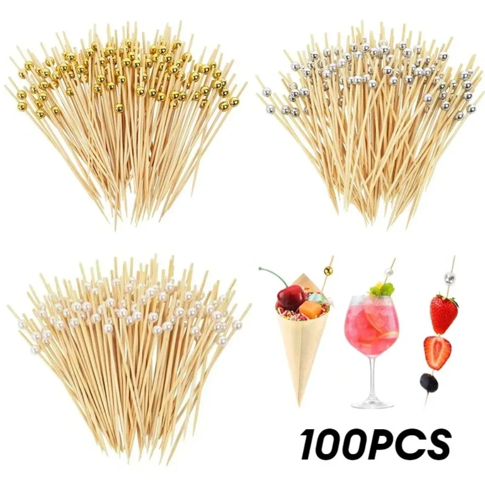 100 Uds. Palillos desechables de perlas aperitivos pastel postres cócteles frutas boda fiesta restaurante accesorios de vacaciones