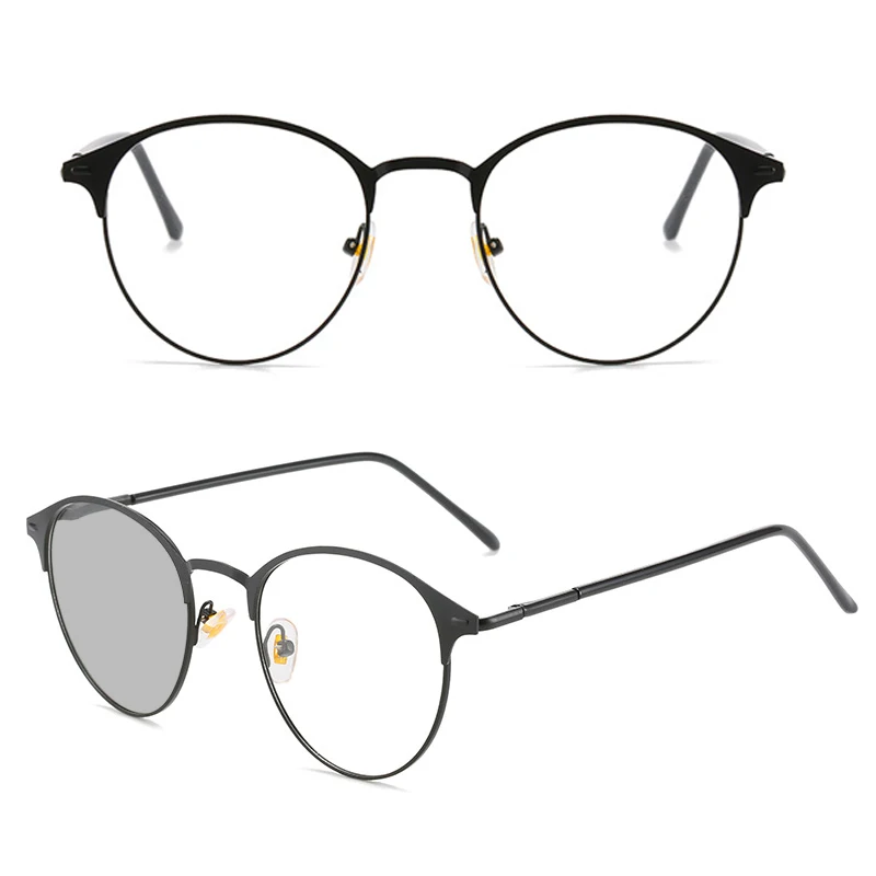 Photochromic Sun Glasses Retro Round Frame Glasses Metal Frame Color Changing Glasses