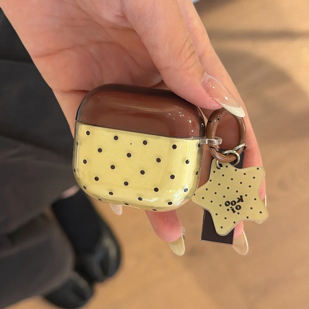 Brown Transparent Green Polka Dot Keychain Pendant Simple Soft Earphone Case for Apple AirPods 1 2 3 4 Pro 2 3 Protection Cover