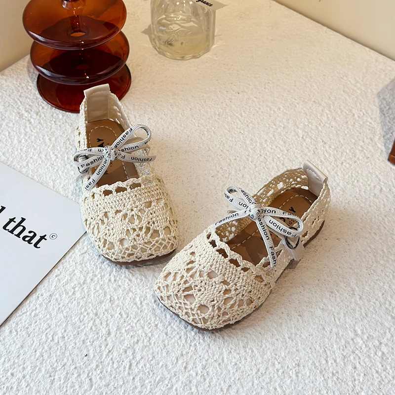 2026 New Bow Mesh Girls Flats Shoes Hollow Out Lace Solid Kids Princess Shoes Hook Loop Non Slip Toddler Children Fashion Shoes image 4