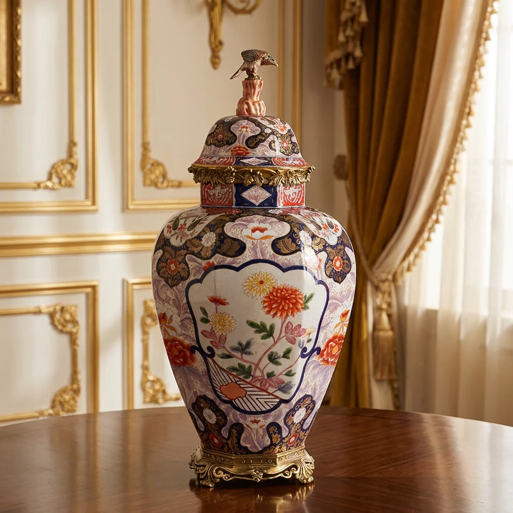 &c Vintage Chinese Ceramic Vase Christmas Wedding Holiday Decorative Altar Flower for Tank Cover for Living Room Storage Home