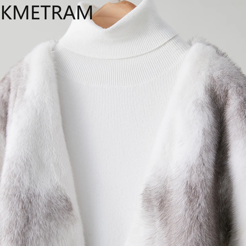 سترة نسائية متقاطعة من فرو المنك لعام 100% معطف فرو حقيقي فاخر برقبة على شكل حرف v ملابس شتوية عالية الجودة للنساء سترات فروي 2025 Fourrure