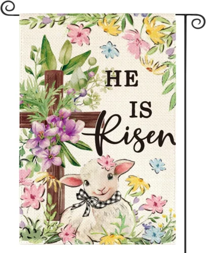 He Is Risen Easter Garden Flag 12X18 Inch Double Sided Outside, Lamb Flowers Cro HJN ZZU hhz