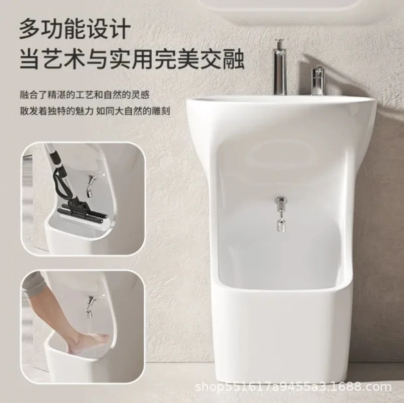 Column wash face and feet double basin balcony integrated ceramic wash hands and feet column high