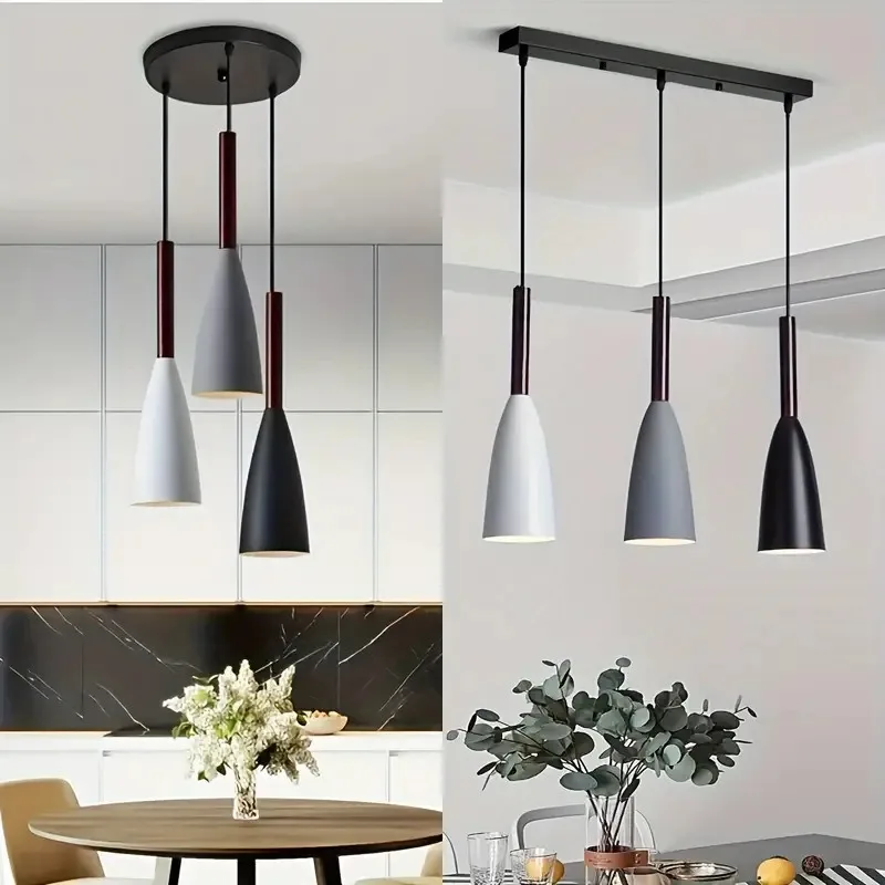 Nordic Style Dining Room Light Simple Modern Single Three Head Black White Gray Dining Room Living Room Bedroom Bar  Chandelier
