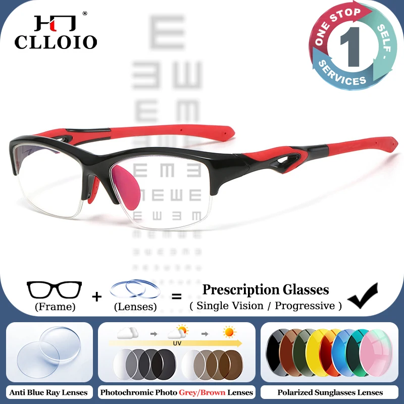 

CLLOIO Ultralight Anti Blue Light Myopia Glasses for Men Basketball Tennis Football Progressive Prescription Reading Glasses