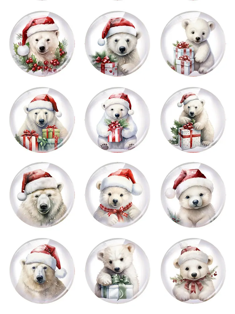 Handmade Polar Bear Christmas X-mas Winter Photo Glass Cabochon Charms Flatback Demo Flat Back Cameo For Diy Jewelry Making