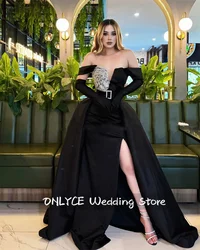 Sexy Exquisite Black Evening Dress With Two Gloves Side Split Detachable Train High-End Princess Beading Birthday Party Wedding