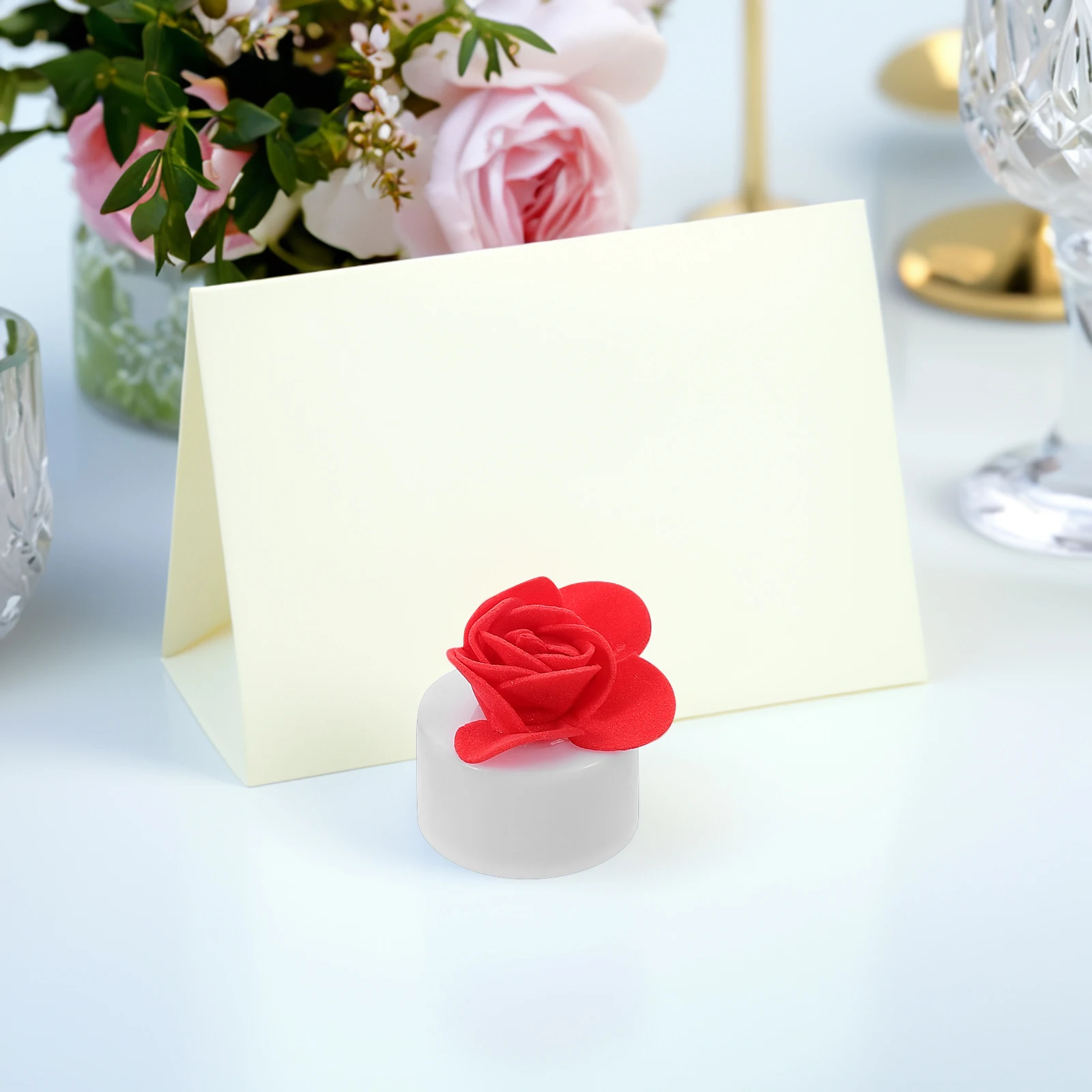 12Pcs Flameless Rose Lights LED Tea Lights for Weddings Valentine's Decor Romantic Atmosphere Operated Red Roses