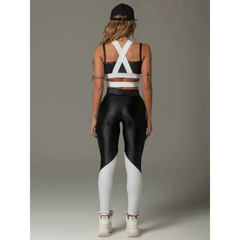 Krisnanas Yoga Suits Woman Clothes 2026 Spliced Cross Back Vest Tops&Butt Fitting Letter Print Legging 2 Piece Pant Sets 60866