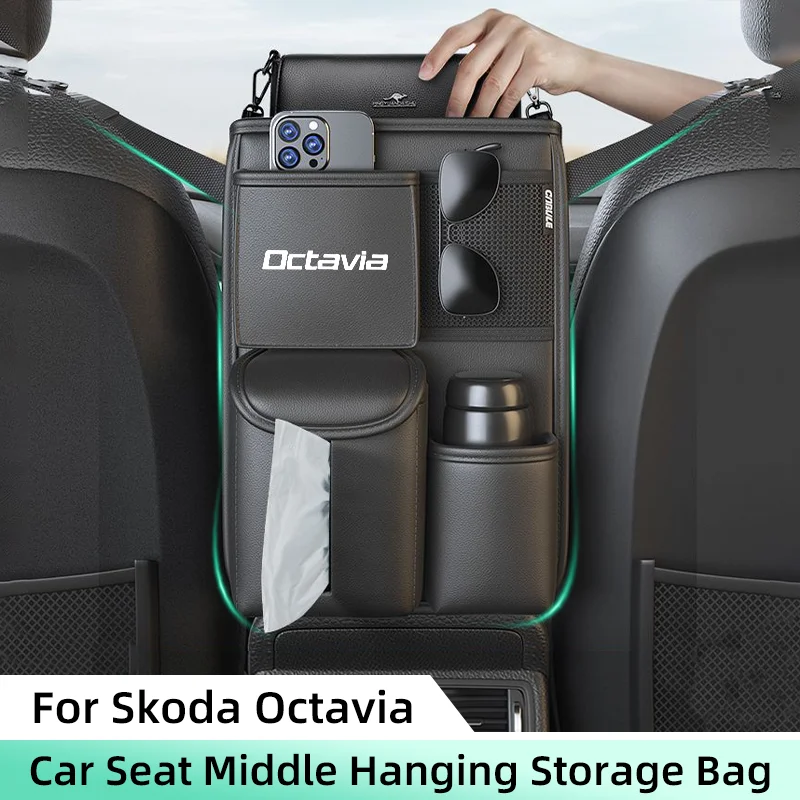 Car Seat Middle Storage Bag For Skoda Octavia 2 3 RS VRS Tour Car Armrest Hanging Organizer Handbag Holder Pocket Tissue Storage