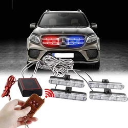 4 In 1 Red Blue Emergency Strobe Lights Police Lights 12V With Wireless Remote Control Flash Grille Light for Cars Truck Van SUV