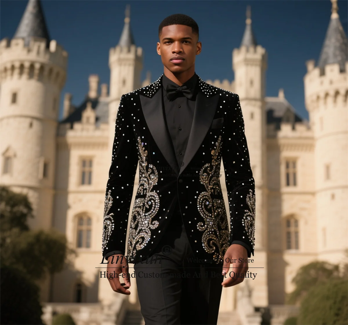 

Sparkly Jewelry Ornament Men Suits Slim Fit Party Tuxedos Ropa Hombre Customized 2 Pieces Sets Wedding Groom Male Prom Blazers