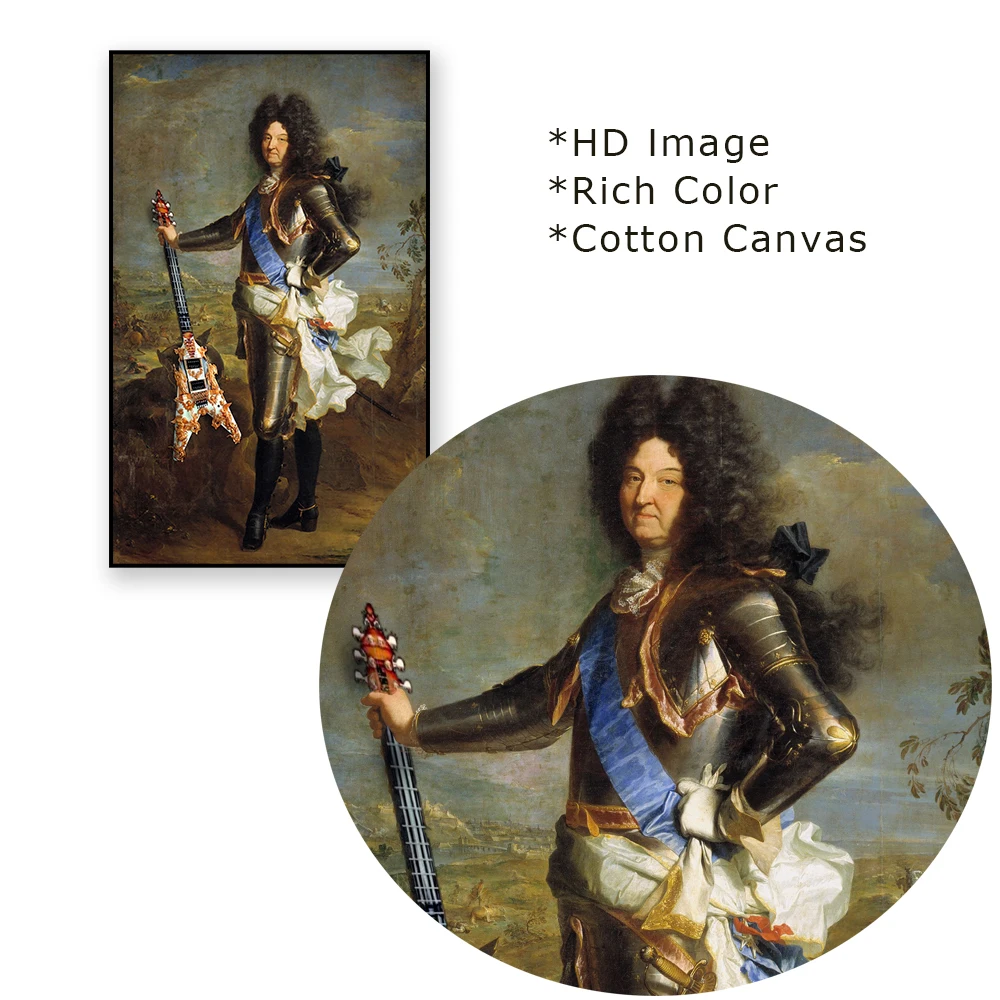 Funny Vintage Altered Art Poster Women Portrait Prints Portrait of Louis XIV Oil Painting Canvas Painting Wall Art Room Decor