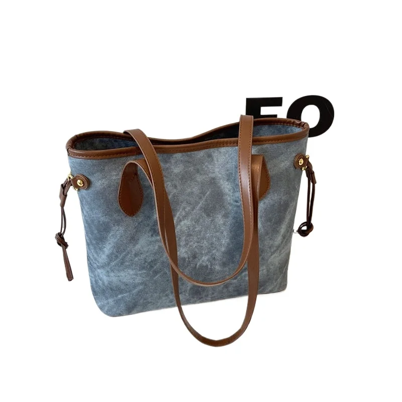 

Stylish Denim Blue All-in-one Shoulder Bag Women's New Spring and Autumn Bag Leisure Commuter High-capacity Tote Bag Handbags