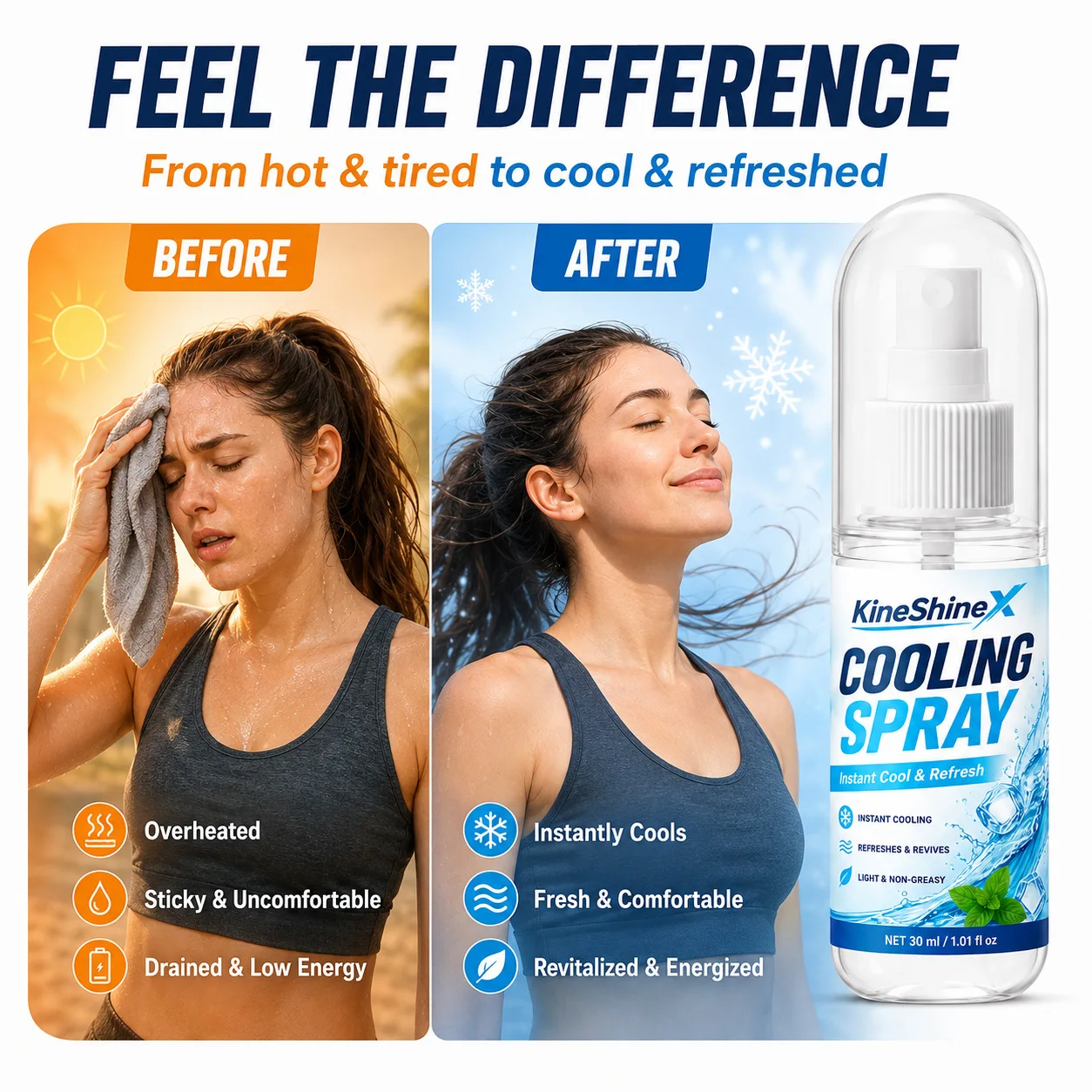 Cooling Spray 30ml – Instant Cool & Refresh, Mint & Aloe Vera Formula, Lightweight & Non-Greasy, Fast-Drying for Gym, Travel & O