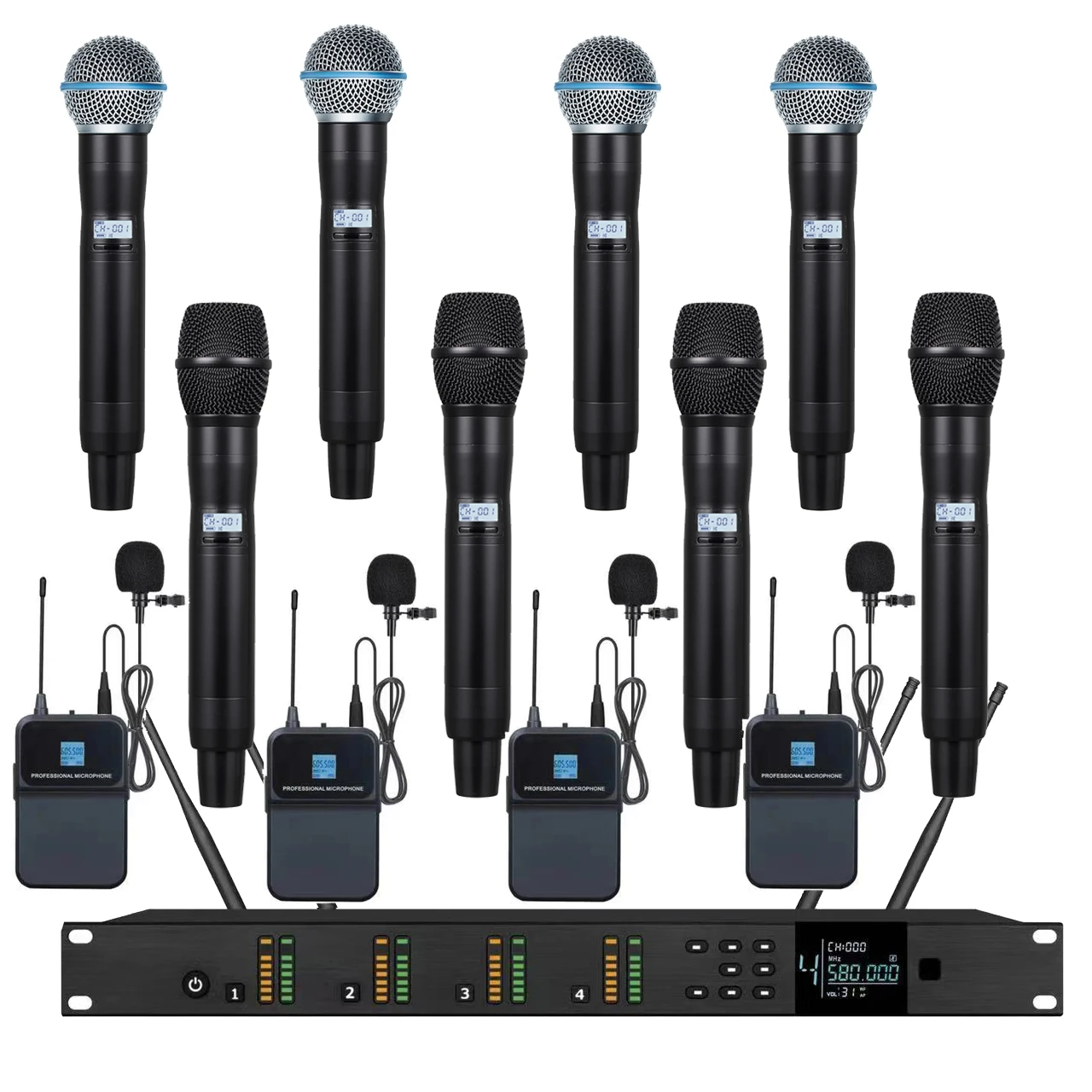 

Top Quality AD4Q 4 Beta58 KSM9 Digital Wireless Microphone System DJ Karaoke Stage Performance Metal Handheld Cardioid 500MHz