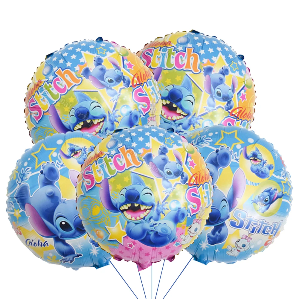 5Pcs Lilo&Stitch 18in Round Ballon Set Party Supplies Kid Birthday DIY Party Decoration Foil Inflate  Helium Globos Scene Layout