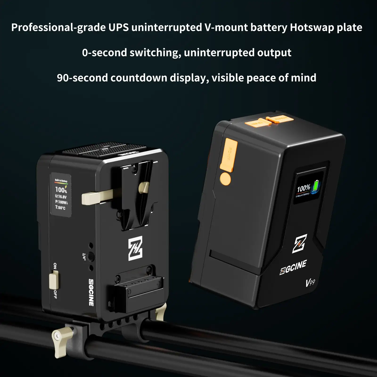 ZGCINE VM-HS1 Hot Swap Plate V Mount Battery Plate Built-in Battery 50Wh, USB-C PD Input 65W for Cameras Battery