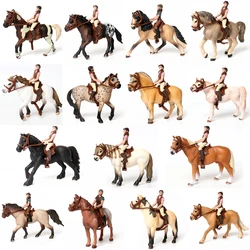 Figurine di cavallo realistiche con cavaliere, sella e briglia in plastica per equitazione Playset Emulational Learning Toy Model for Kids