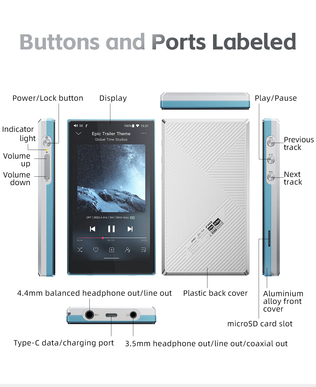 FiiO JM21(3+32GB) Android 13 Hi-Res Music Player MP3 with Snapdragon 680, Bluetooth WiFi USB DAC 12.5H Playtime