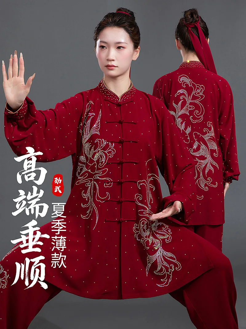 Women's 2026 New Summer Tai Chi & Baduanjin Set - Cloud Gauze, Appliqué Design, Pro Martial Arts Uniform